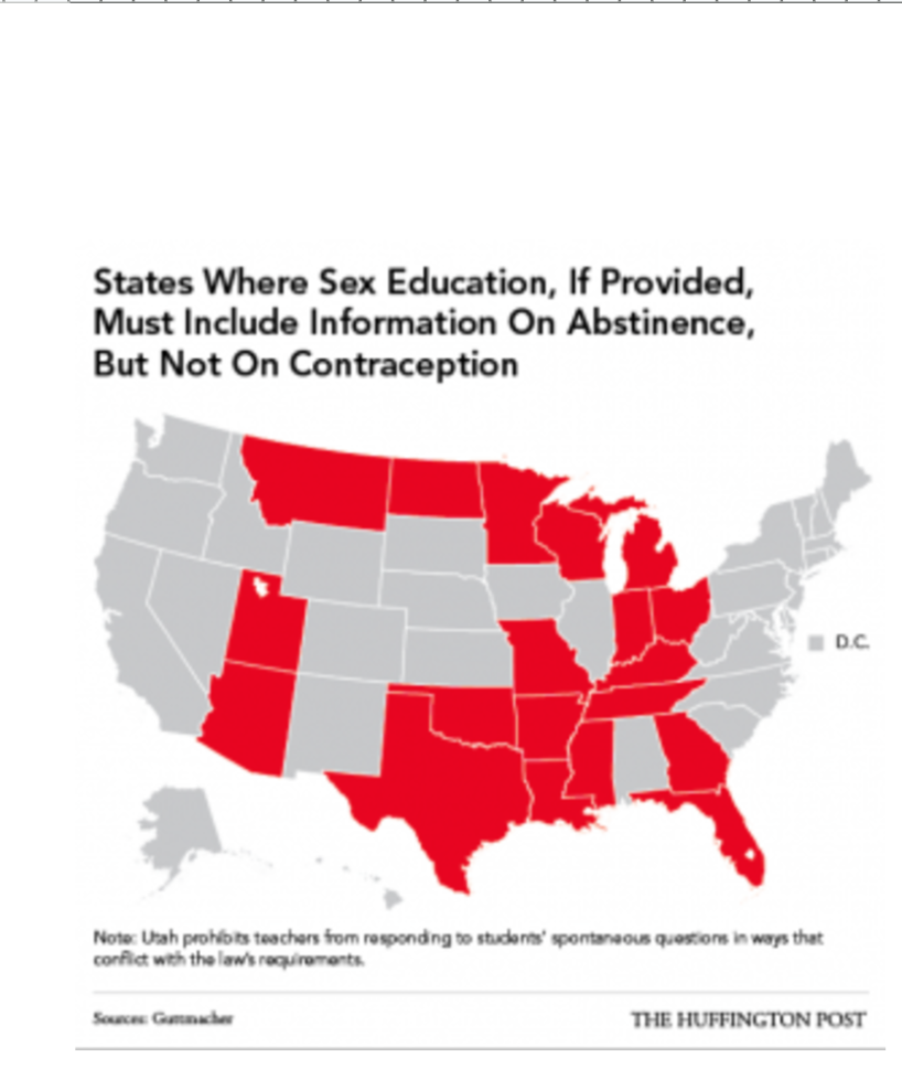 A map of U.S states showing where abstinence education is emphasized 